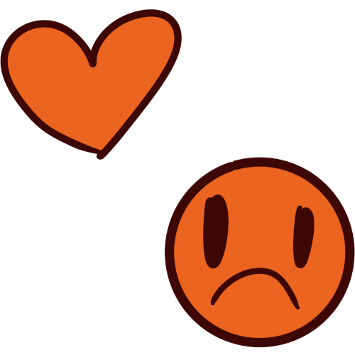 image of a sad orange face next to an orange heart